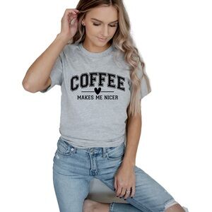 Veritas Gray Coffee Makes Me Nicer Tee-EUC